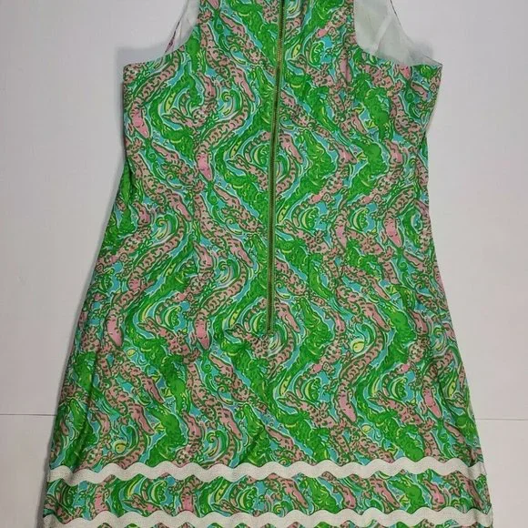 Lilly Pulitzer Green Pink Alligator Print Beaded Dress Size 4 Pink Label scallop - Picture 9 of 9